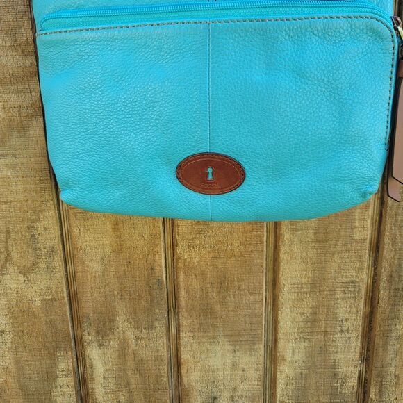 Fossil Morgan Traveler Crossbody Bag Turquoise Pebble Leather - Picture 7 of 16